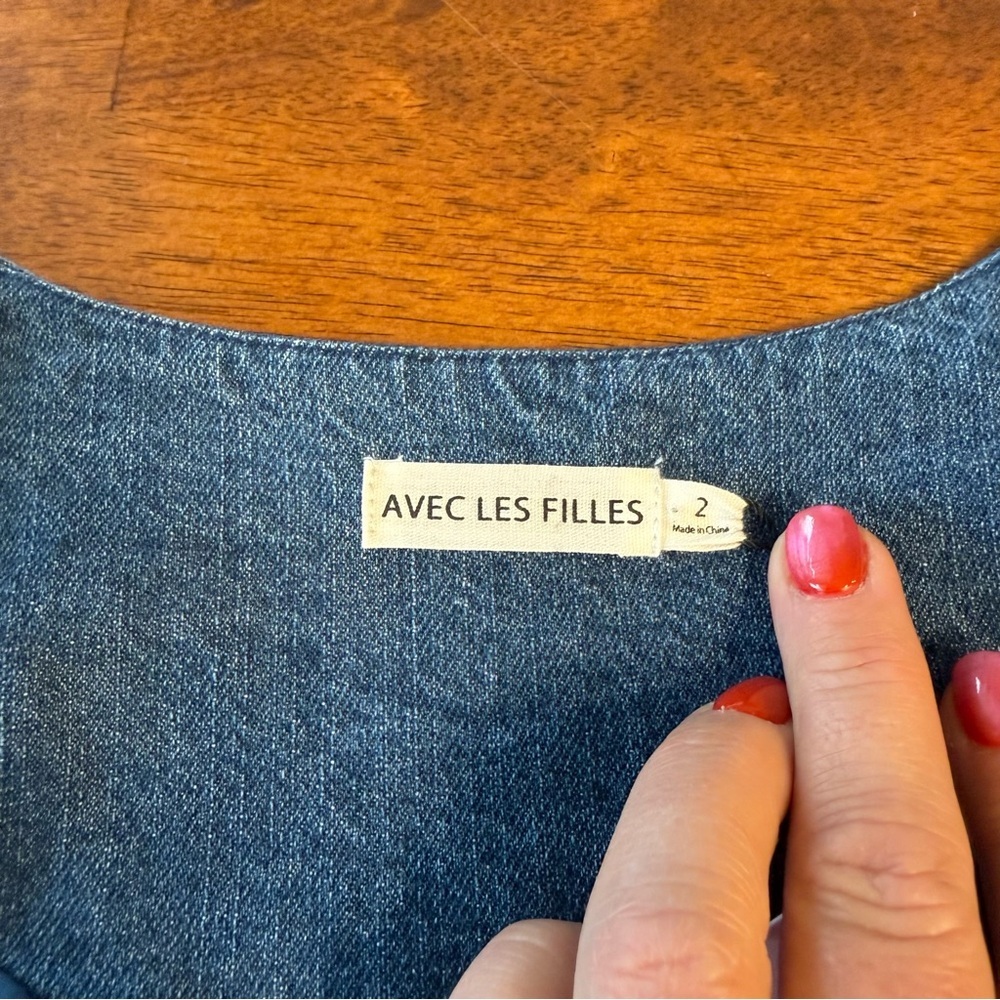 NWT Avec Les Filles Blue Denim Dress Embroidered sz 2 rodeo western long sleeve - Picture 5 of 13